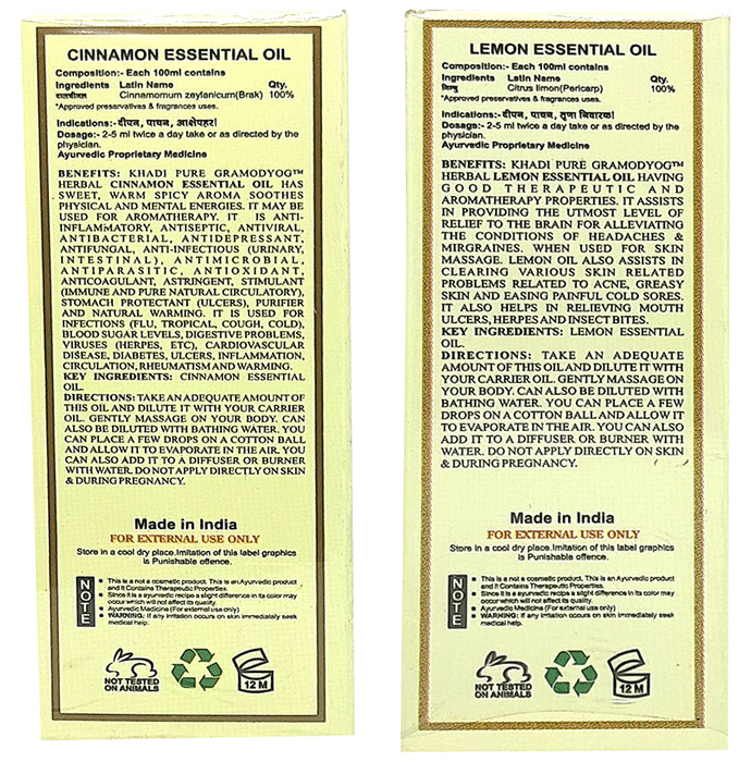 Khadi Pure Combo Pack of Cinnamon Oil & Lemon Oil (15ml Each)