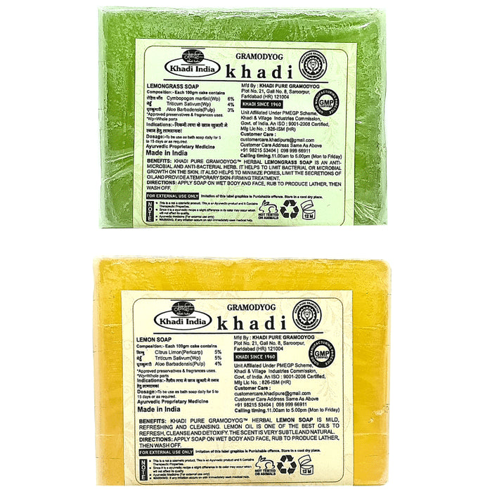 Khadi Pure Combo Pack of Lemon Soap & Lemongrass Soap (125gm Each)