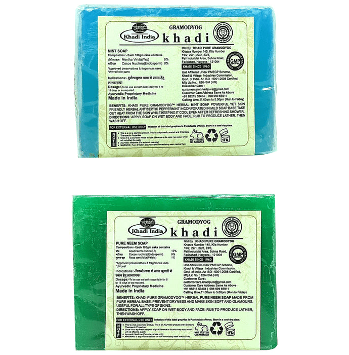 Khadi Pure Combo Pack of Mint Soap & Pure Neem Soap (125gm Each)