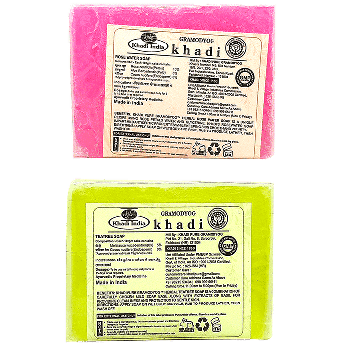 Khadi Pure Combo Pack of Rose Water Soap & Teatree Soap (125gm Each)