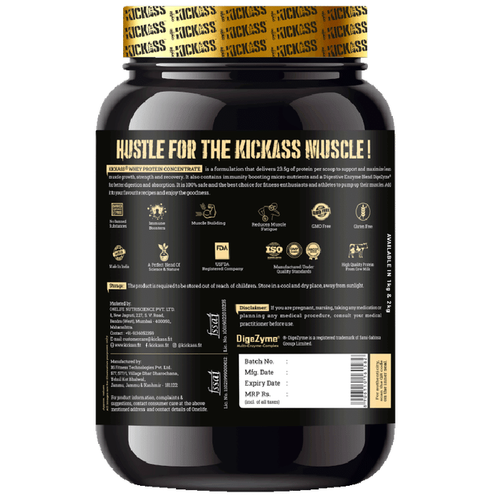 Kickass Whey Protein Concentrate Muscle Building Formula Powder Creamy Kesar Badam