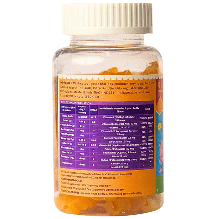 Kiddoze Combo Pack of Multivitamin Lemon & Iron Strawberry Gummies(60 Each)