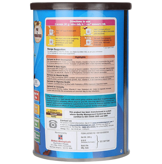 Kids-Pro Protein with DHA, Pre & Probiotics | For Growing Children | Flavour Powder Chocolate