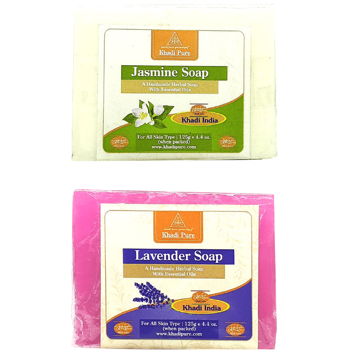 Khadi Pure Combo Pack of Jasmine Soap & Lavender Soap (125gm Each) - Classic Derma