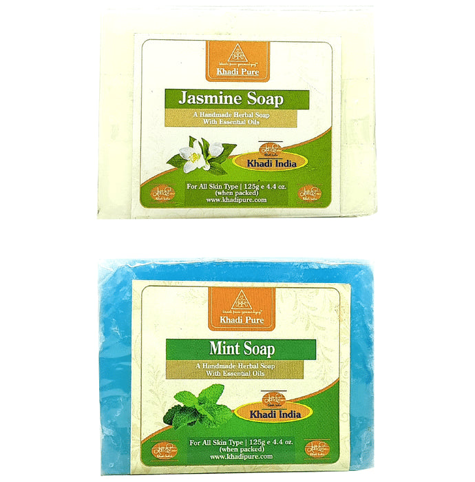 Khadi Pure Combo Pack of Jasmine Soap & Mint Soap (125gm Each) - Classic Derma