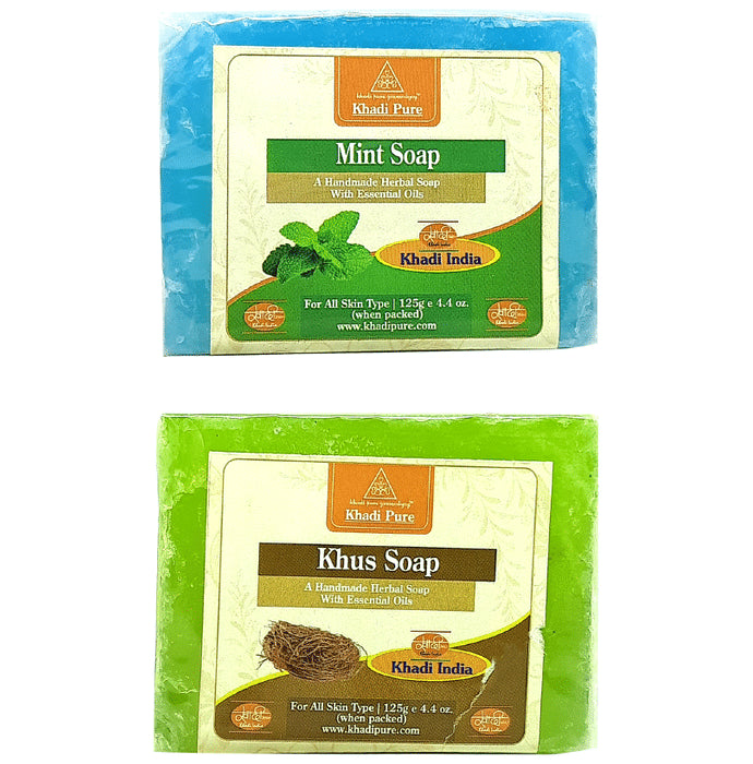 Khadi Pure Combo Pack of Mint Soap & Khus Soap (125gm Each) - Classic Derma