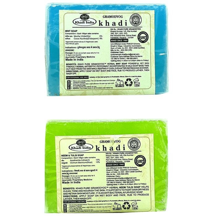 Khadi Pure Combo Pack of Mint Soap & Neem & Tulsi Soap (125gm Each)