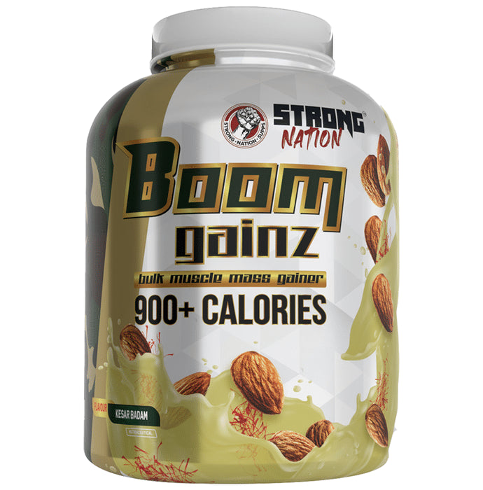 Strong Nation Boom Gainz Bulk Muscle Mass Gainer Powder Kesar Badam - Classic Derma