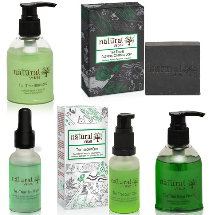 Natural Vibes Ayurvedic Tea Tree and Activated Charcoal Anti Acne, Anti Dandruff and Hair Fall Treatment - Classic Derma