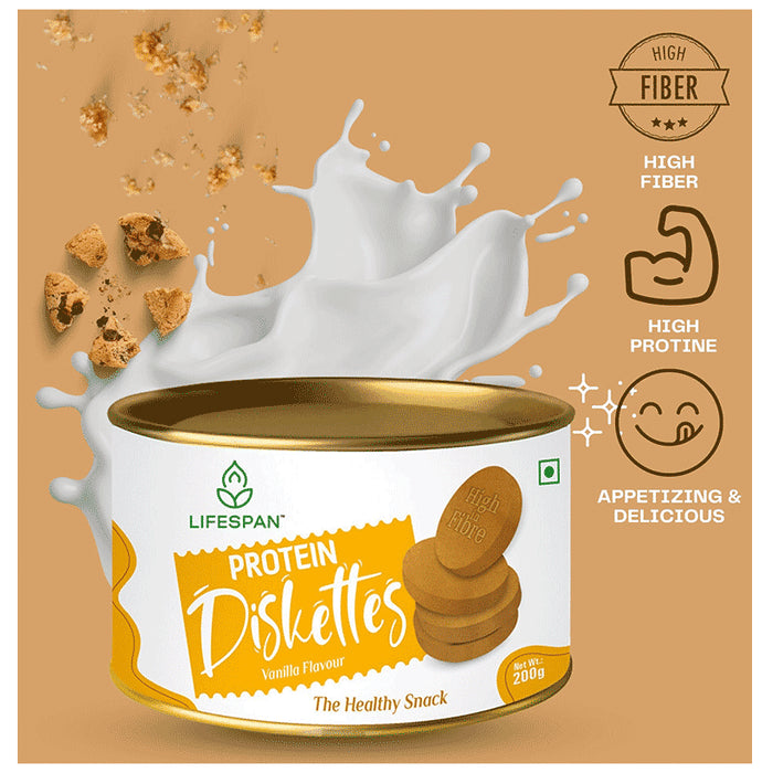 Lifespan Protein Diskettes | High Protein Biscuits | Calcium, Vitamins and Minerals | Vanilla