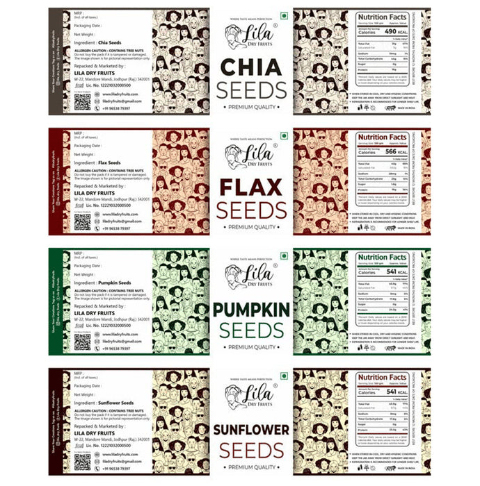 Lila Dry Fruits Combo Pack of Chia, Pumpkin, Sunflower & Flax (100gm Each)