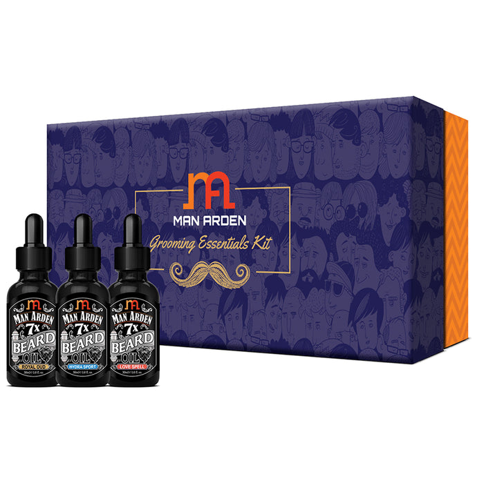 Man Arden Grooming Essentials Kit (Royal Oud + Hydra Sport + Love Spell Beard Oils Set, 30ml Each) - Classic Derma