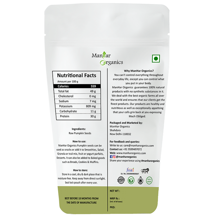 ManHar Organics Raw Pumpkin Seeds (1Kg Each)