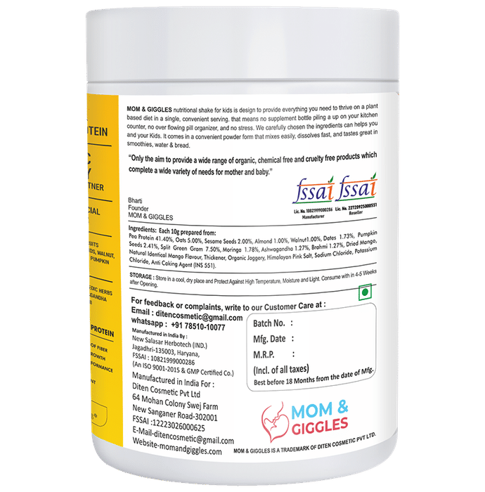 Moms &Giggles Nutrition Shake For Kids With Shaker Powder Mango