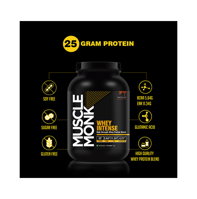 Muscle Monk Combo Pack of Whey Intense High Strength Whey Protein Blend Royal Chocolate 1kg & Pre-Workout Green Apple 300gm