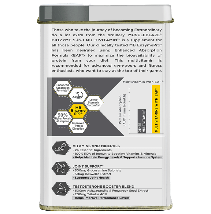 MuscleBlaze Biozyme Daily Multivitamin | With Joint & Testosterone Booster Blend | Tablet