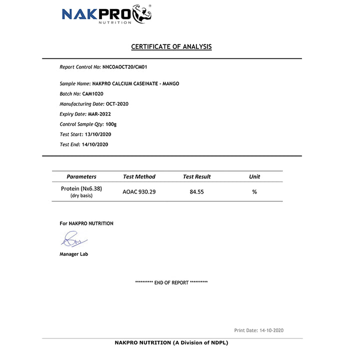 Nakpro Nutrition Calcium Caseinate Protein Powder Mango
