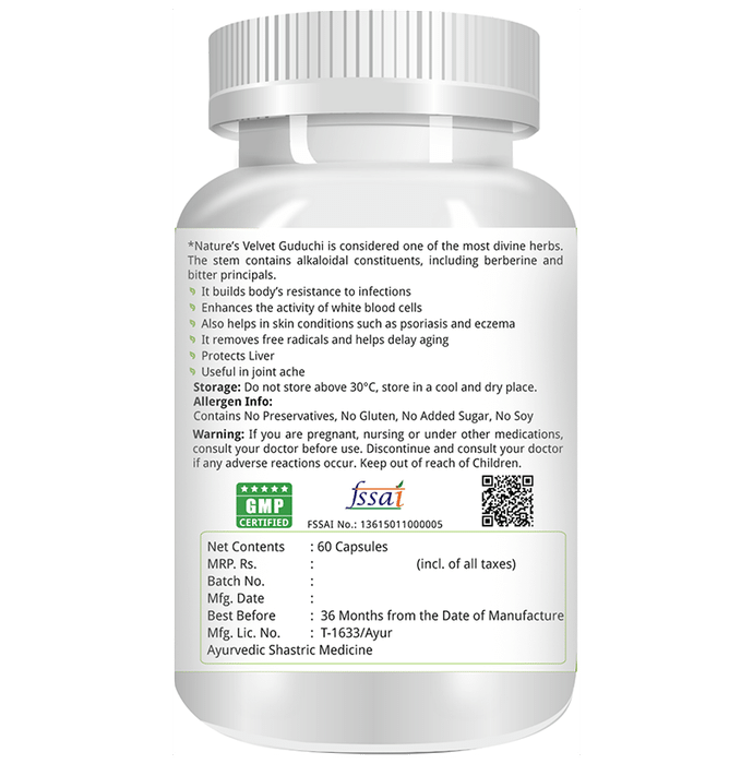 Nature's Velvet Guduchi/Giloy Pure Extract 500mg Capsule