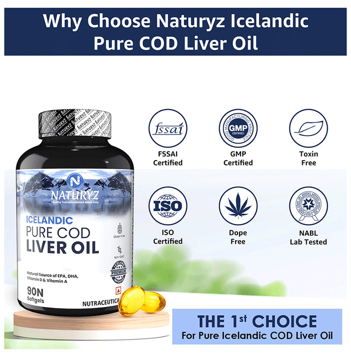 Naturyz Icelandic Pure Cod Liver Oil with Omega 3, Vitamins A & D Soft Gelatin Capsule