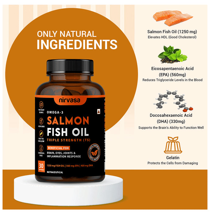 Nirvasa Omega-3 Salmon Fish Oil Triple Strength (TS) Softgels