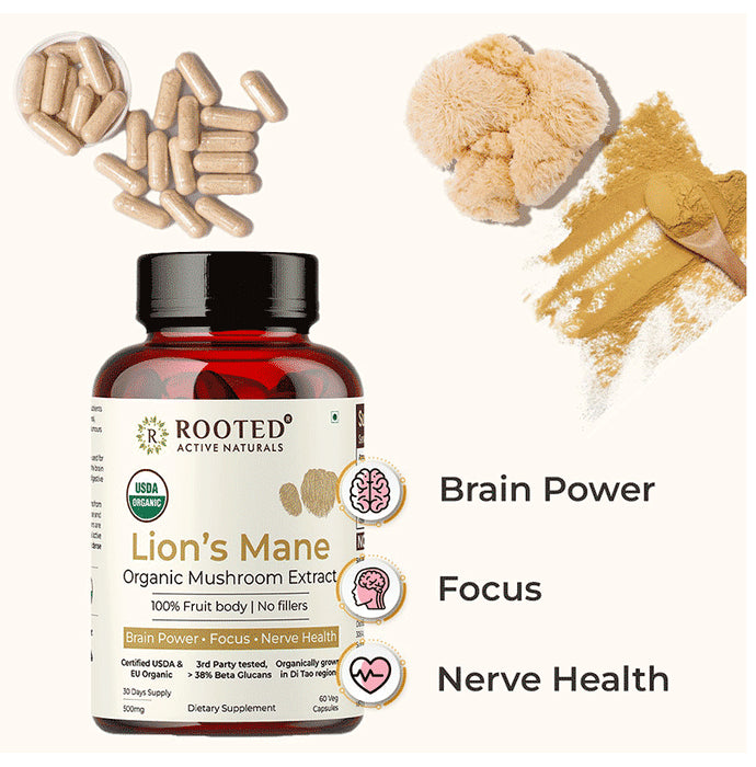 Rooted Active Naturals Lions Mane Organic Mushroom Extract Capsule