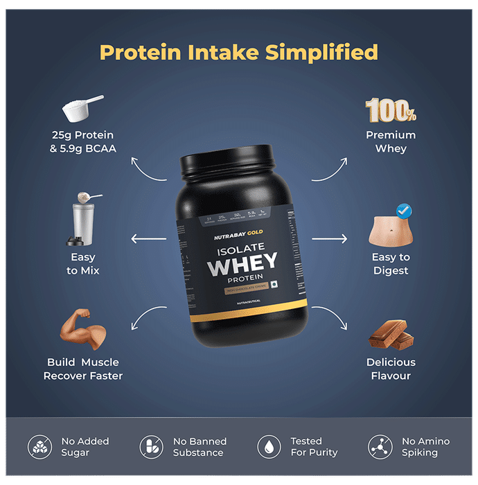 Nutrabay Gold Isolate Whey Protein for Muscles, Recovery, Digestion & Immunity | No Added Sugar | Flavour Rich Chocolate Creme