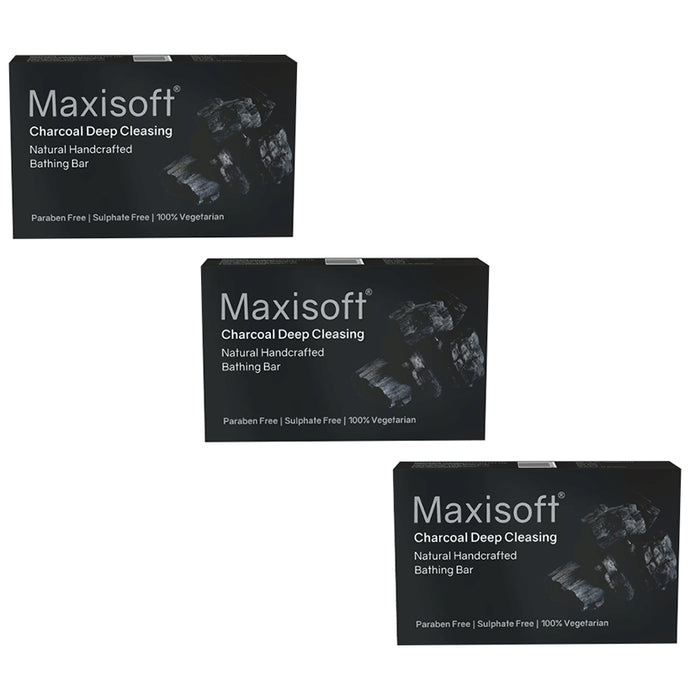 Maxisoft Charcoal Deep Cleasing Bathing Bar (75gm Each) - Classic Derma