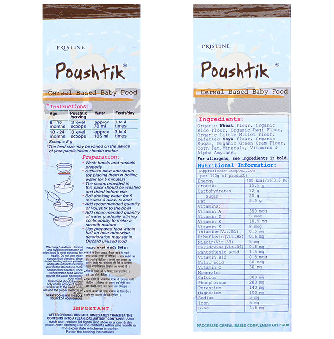 Pristine Poushtik Cereal Based Baby Food with 15% Protein (6-24 Months)