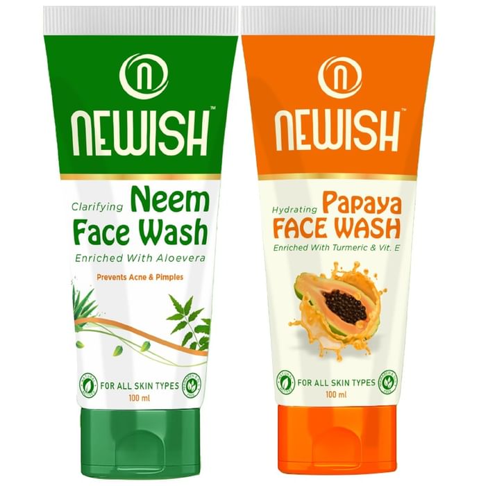 Newish Clarifying Neem & Hydrating Papaya Face Wash (100ml Each) - Classic Derma