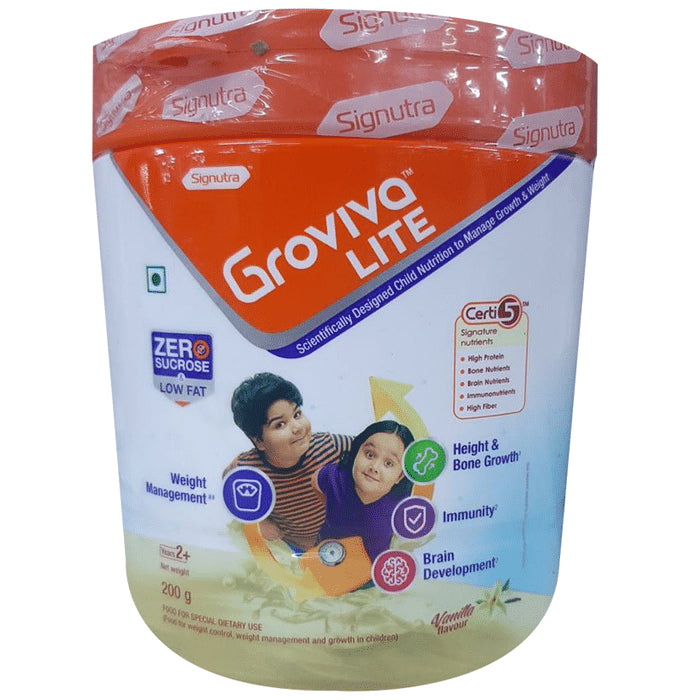 Groviva Lite High Protein for Height, Bone, Immunity & Brain Development | Flavour Vanilla Powder - Classic Derma
