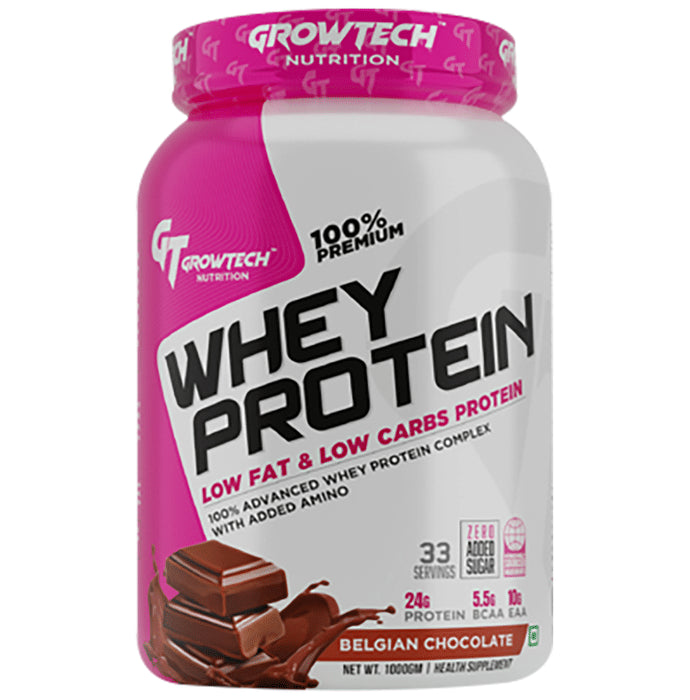 Grow Tech Nutrition 100% Premium Whey Protein Powder Belgian Chocolate - Classic Derma