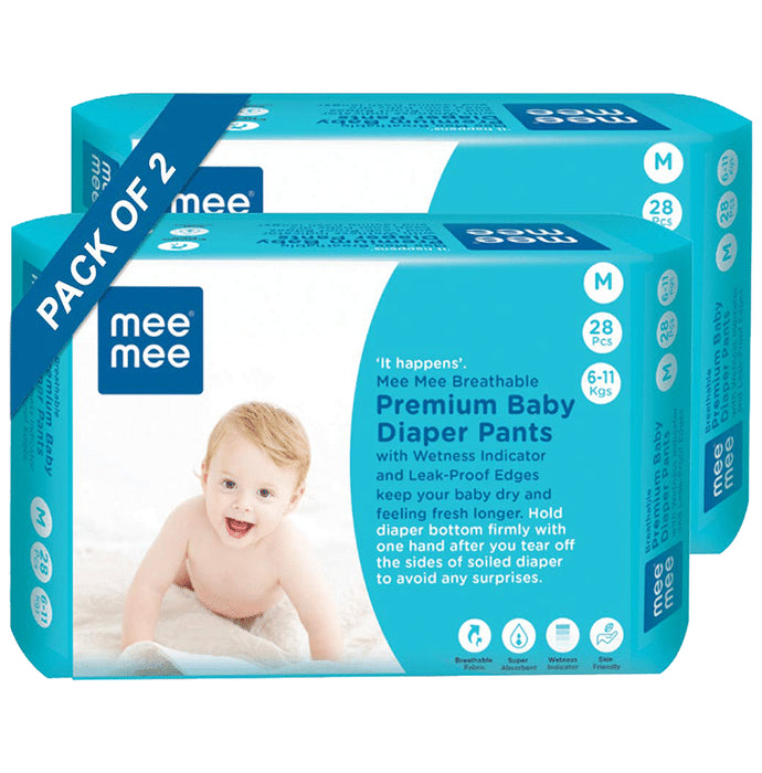 Mee Mee Breathable Premium Baby Diaper Pants with Wetness Indicator (28 Each) Medium - Classic Derma