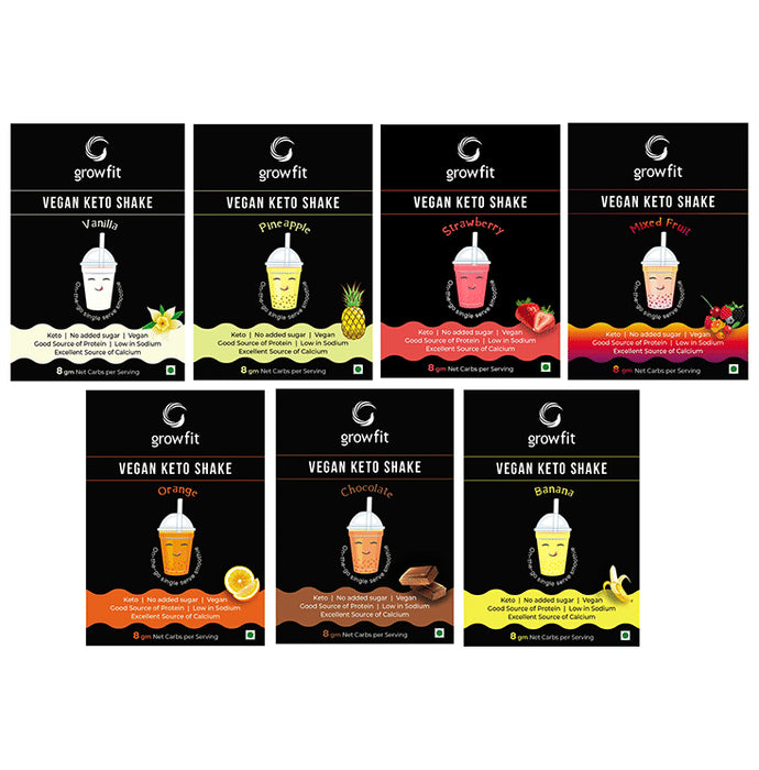 Growfit Vegan Keto Shake Sachet (60gm Each) Assorted - Classic Derma
