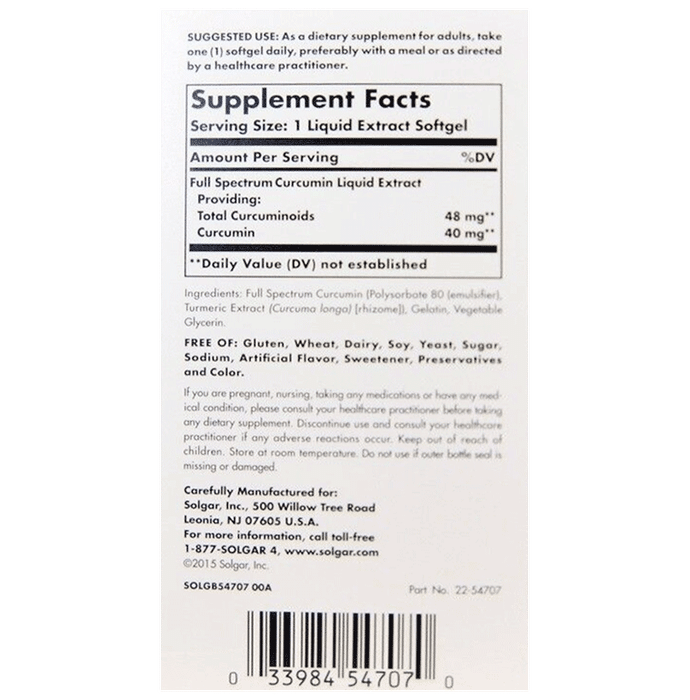 Solgar Full Spectrum Curcumin Liquid Extract Softgels