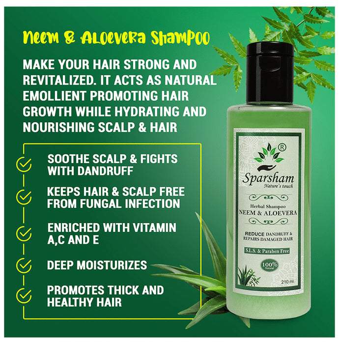 Sparsham Neem And Aovera Herbal Shampoo (210ml Each) SLS & Paraben Free