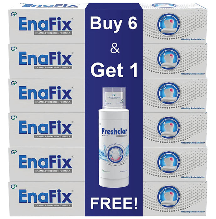 Enafix Combo Pack of Enafix Toothpaste (70gm Each) Buy 6 & Get 1 Freshclor Mouth 200ml Free - Classic Derma