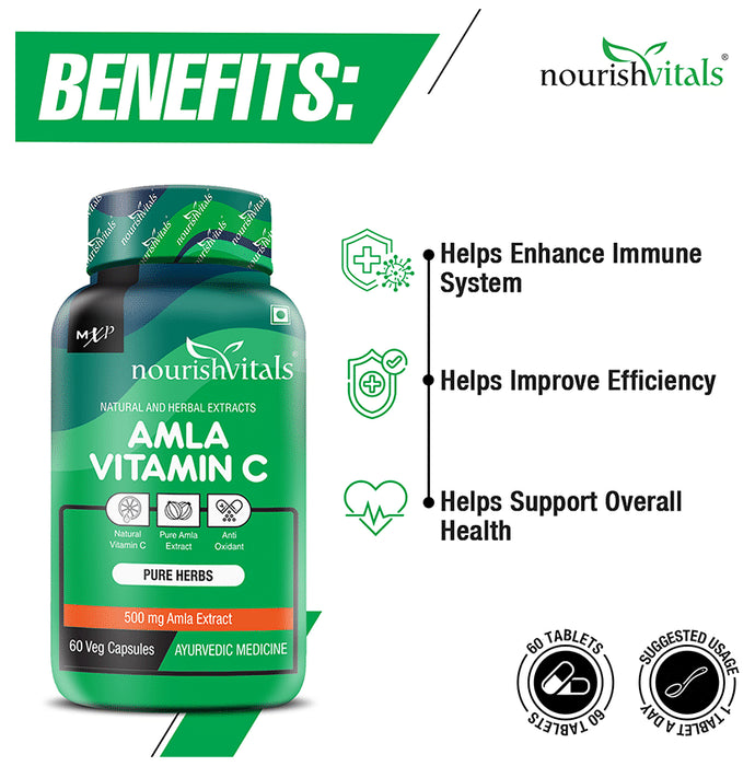 NourishVitals Amla Vitamin C 500mg Veg Capsule (60 Each)