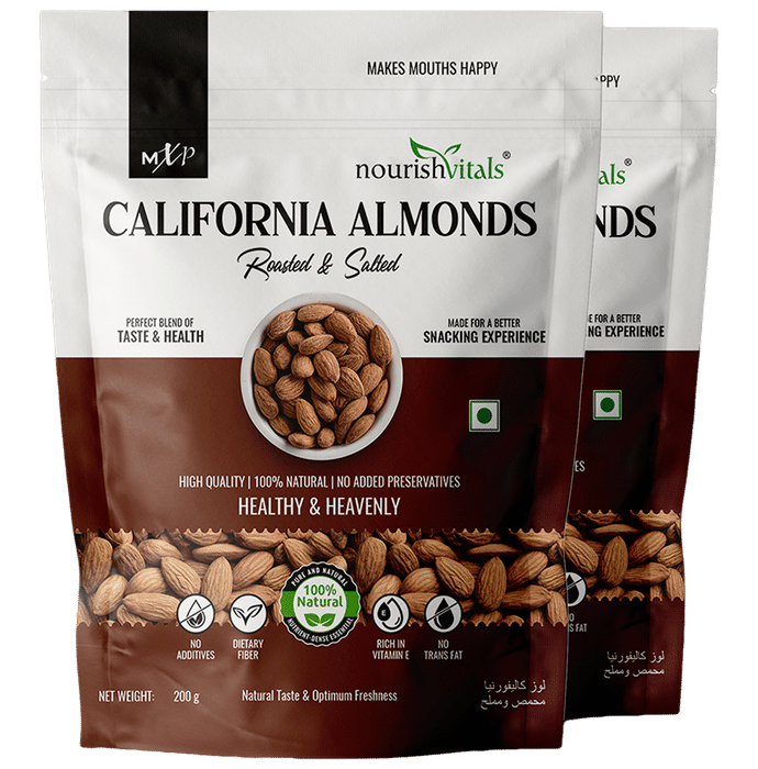 NourishVitals California Almonds (200gm Each) Roasted & Salted - Classic Derma