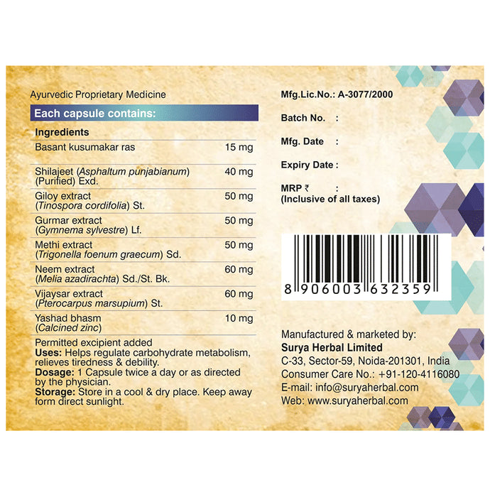 Surya Herbal X-Diaba Capsule with Basant Kusumakar Ras (20 Each)