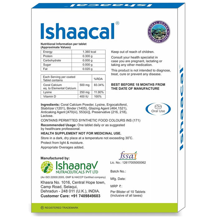 Ishaacal Lysine,Calcium & Vitamin D Tablet