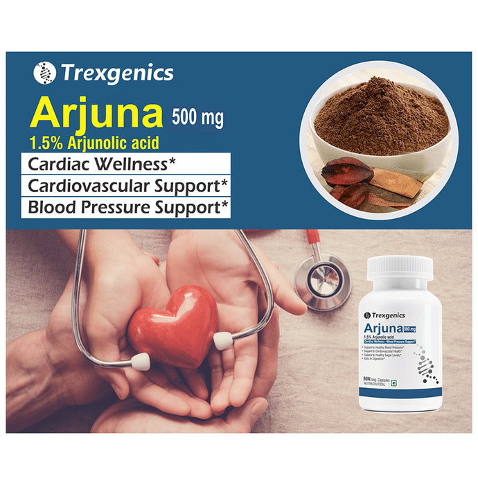 Trexgenics Arjuna 500mg 1.5% Arjunolic Acid Veg Capsule