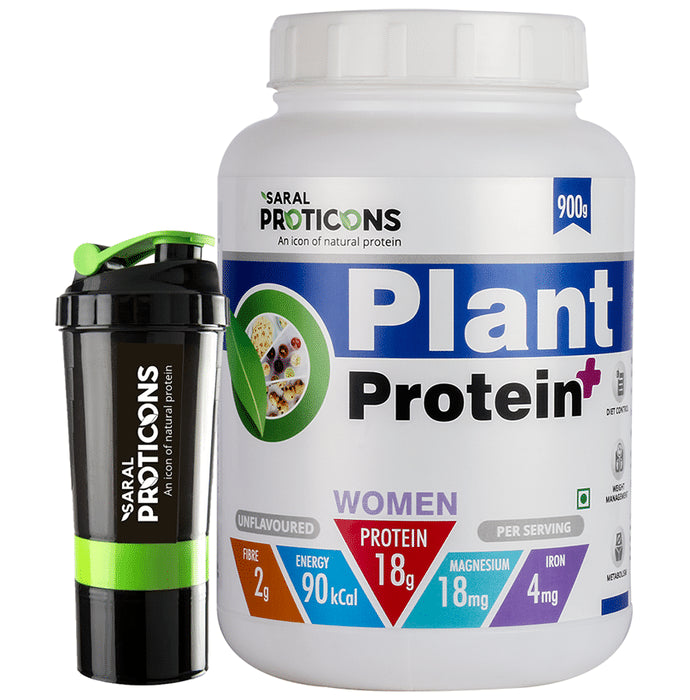 Saral Proticons Plant Protein+ Powder with Shaker Free Unflavored - Classic Derma