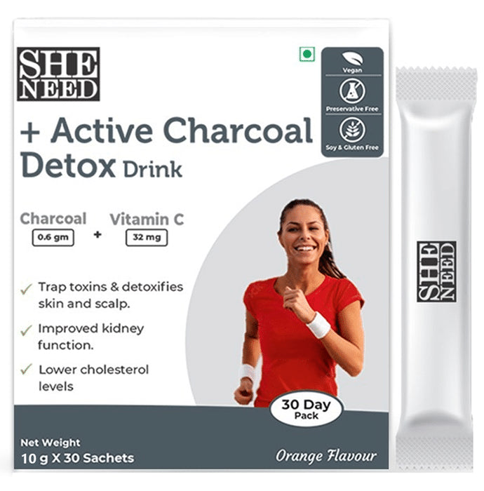SheNeed + Active Charcoal Detox Drink Sachet (10gm Each) Orange - Classic Derma