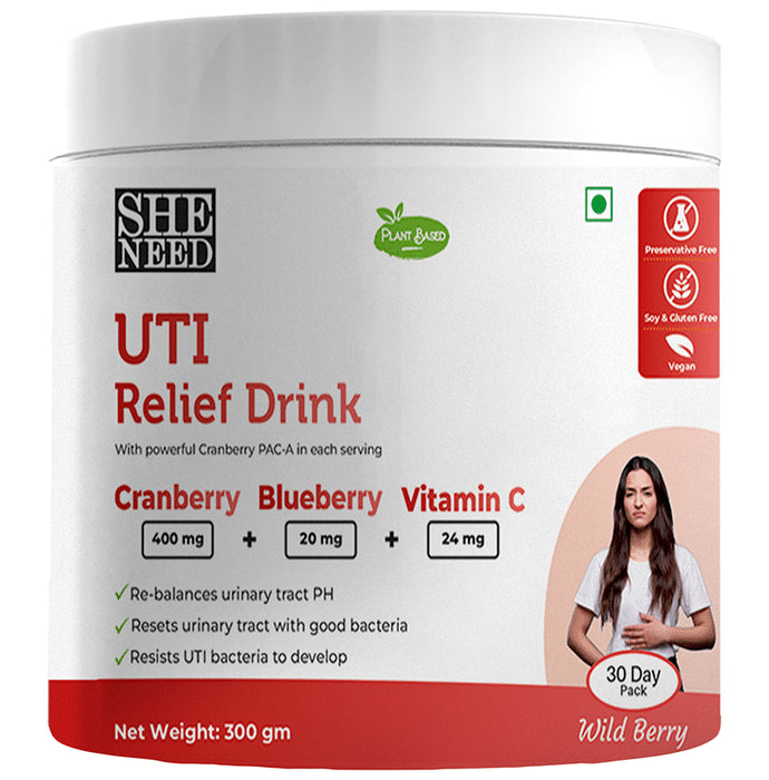 SheNeed Plant Based UTI Relief Drink | Flavour Wild Berry - Classic Derma