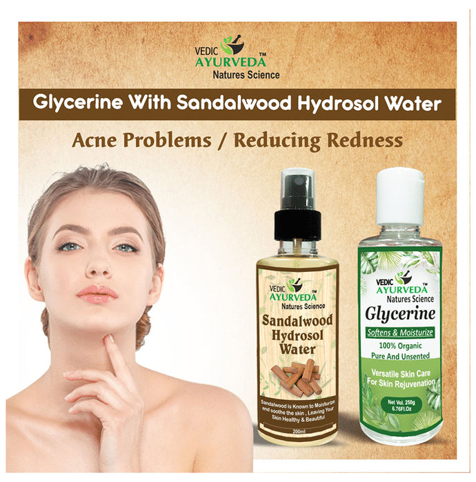 Vedic Ayurveda Combo Pack of Sandalwood Hydrosol Water (200ml) With Glycerine (250g)