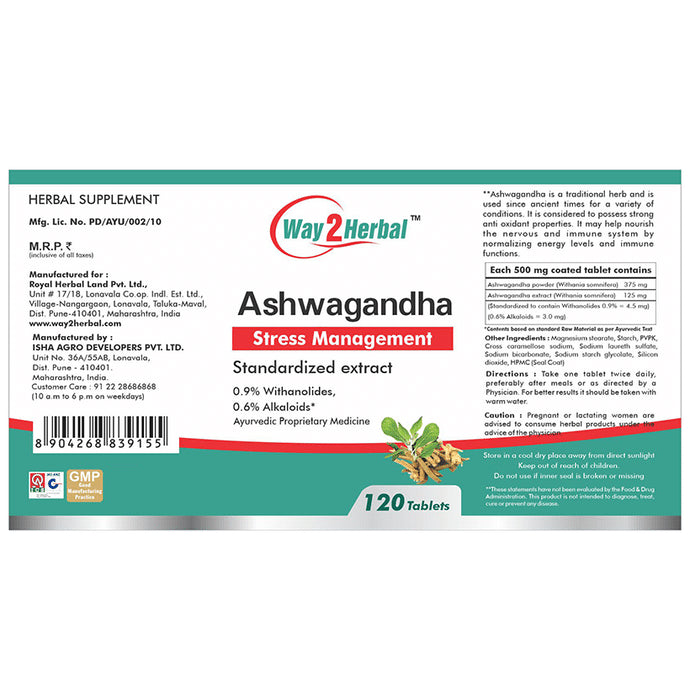 Way2Herbal Ashwagandha Stress Management Tablet