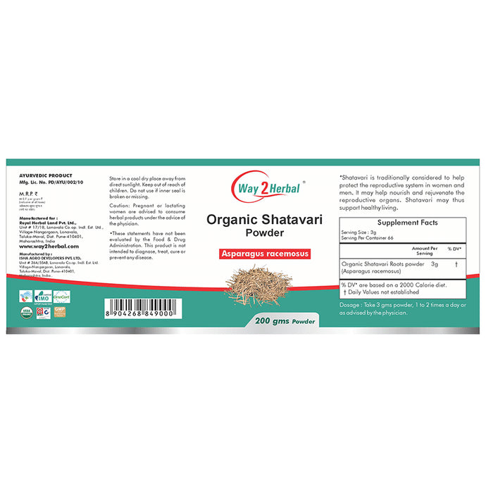 Way2Herbal Organic Shatavari Asparagus Racemosus Powder