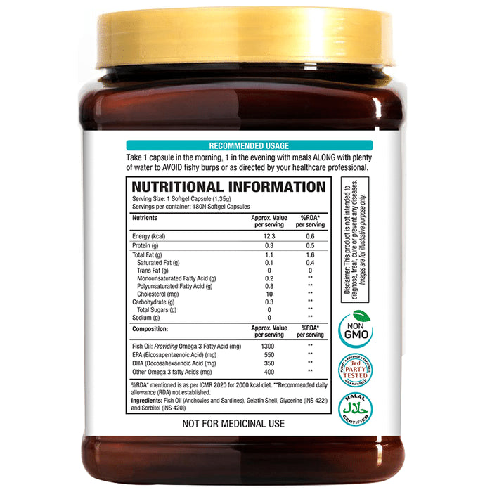 WOW Life Science 1300mg Omega 3 | Softgel Capsule for Heart, Brain, Eye & Joint Health