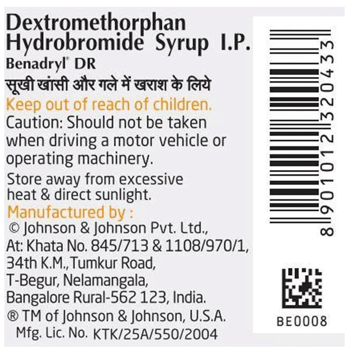 Benadryl DR Kids Syrup Mixed fruit flavour Alcohol Free