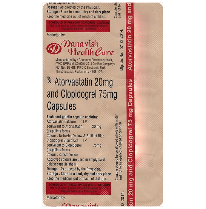Danavish Atorvastatin+Clopidogrel 20mg/75mg Capsule